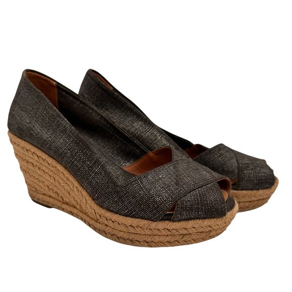 Tory Burch Metallic Filipa Canvas Espadrille Wedges Heels Size 7.5 - Picture 1 of 11